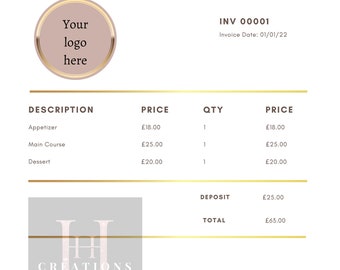 Gold Brown minimalist business invoice template design | pdf download | Customisable | digital invoice business supplies |customised invoice