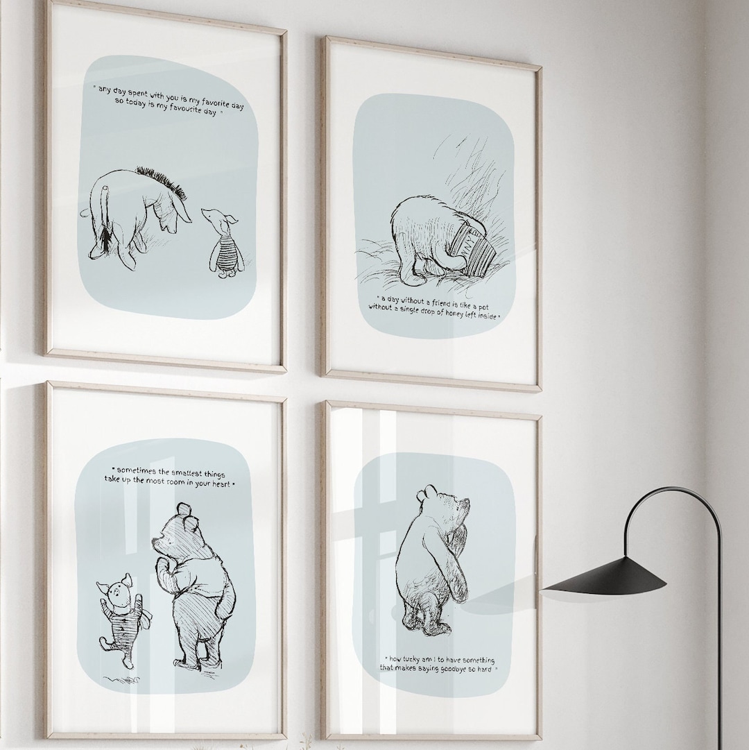 Modern Pooh Graphics Modern Winnie-the-pooh Toddler Room Wall Décor Nursery Prints Set 4 ...