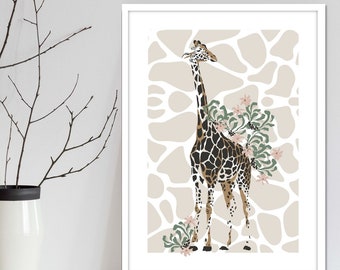 Giraffe wall decor print for nursery or children's room. Animal wall art sold seperately and in sets. Available in 3 sizes.
