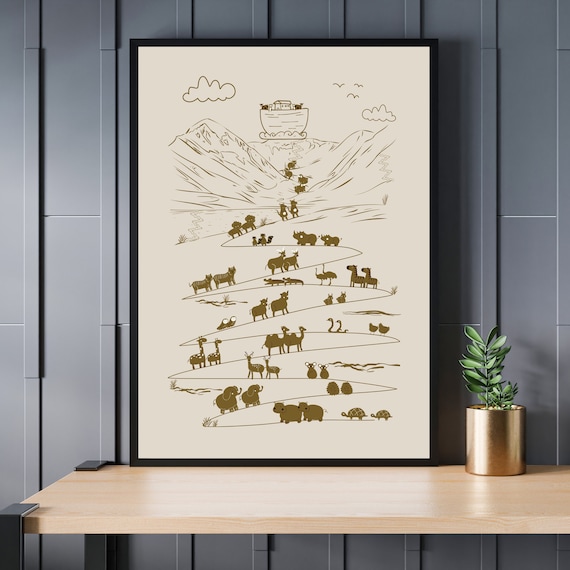 Noahs Ark Modern Christian Nursery Wall Décor Instant Download, Faith Based Religious Print Bible Story Gift, Boy Toddler Room Animal Poster