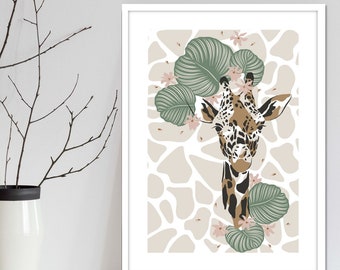 Giraffe wall decor print for nursery or children's room. Animal wall art sold seperately and in sets. Available in 3 sizes.