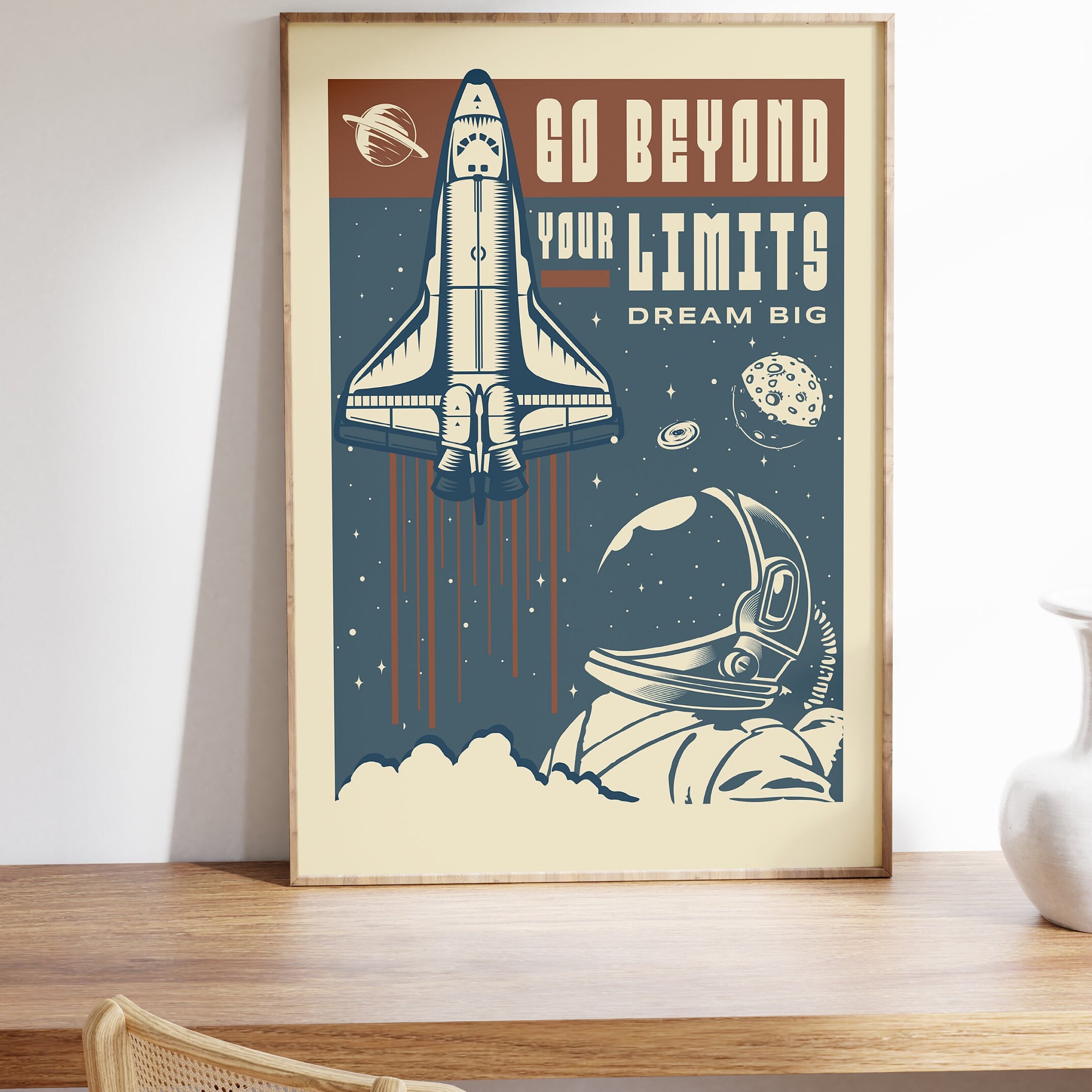 Space Ship Astronaut Nursery Wall Decor Outer Space Toddler Poster Art ...