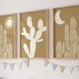 Western Décor Desert Cactus Nursery Wall Décor, Boho Cactus Modern Farmhouse Toddler Art, Ranch Cabin Farm Baby Room Prints Cowboy Nursery
