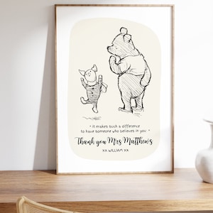 Personalisierte Lehrer Danke Winnie-the-Pooh Geschenk, Wand-Dekor-Druck spezielles Lehrer Geschenk Classic Winnie The Pooh, benutzerdefinierte Pooh Bear Zitat