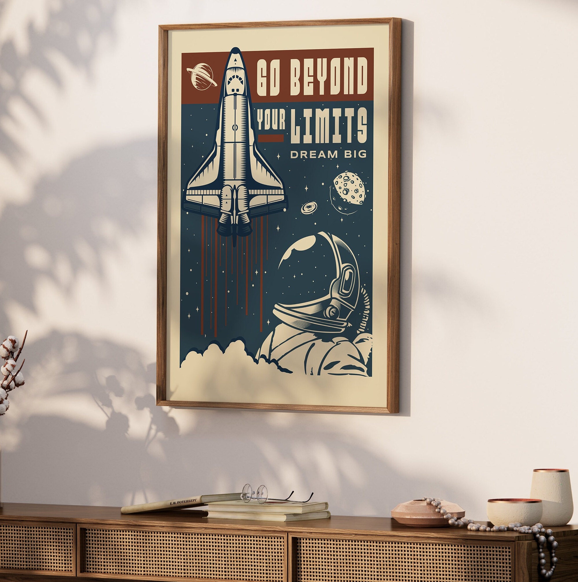 Space Ship Astronaut Nursery Wall Decor Outer Space Toddler Poster Art ...