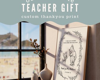 Personalised Teacher Thank You Winnie-the-Pooh Gift, Wall Décor Print Special Teachers Gift Classic Winnie The Pooh, Custom Pooh Bear Quote