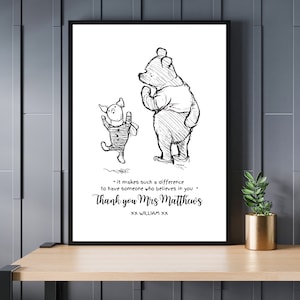 Winnie-the-Pooh Gift Personalised Teacher Thank You , Wall Décor Print Special Teachers Gift Classic Winnie The Pooh, Custom Pooh Bear Quote