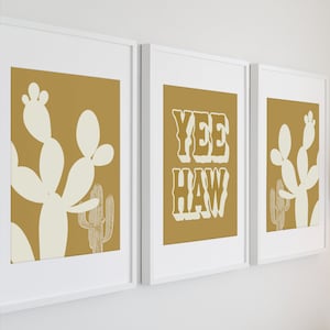 Yee Haw Western Décor Desert Nursery Wall Décor, Boho Cactus Modern Farmhouse Toddler Art, Ranch Cabin Farm Baby Room Prints Cowboy Nursery