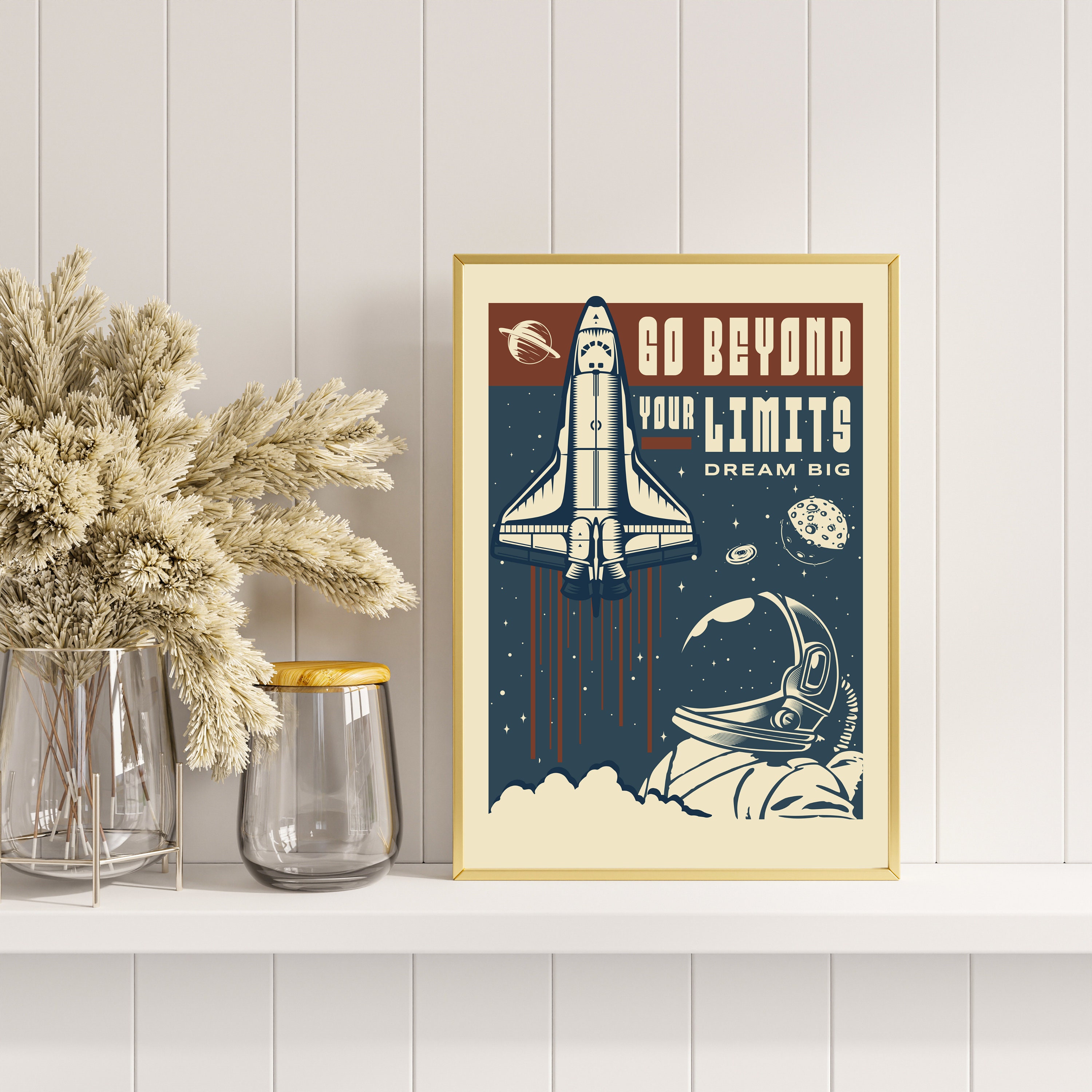 Space Ship Astronaut Nursery Wall Decor Outer Space Toddler Poster Art ...