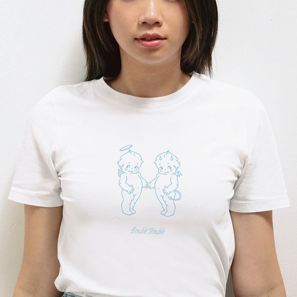 Kewpie Double Trouble tshirt,Coquette top,Coquette shirt,Princesscore shirt,Coquette clothing,Kewpie top,Angel and Devil Kewpie top, y2k tee