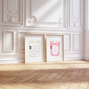 Diptyque Kerzenbild 2er-Set, französische Wandkunst, trendige Wandkunst, Modewandkunst, kokettes Zimmerdekor, Pariser Wandkunst, mädchenhaftes Zimmerdekor