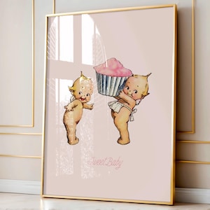 Dulce bebé Kewpies rosa impresión Kewpie impresión pastel Kewpie cartel retro pared arte vintage pared arte moda pared arte rosa bebé Kewpie