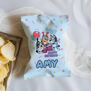Bluey Chip Bag Label, Bluey Party Favors, Blue Dog Birthday Party, Bluey Party Treats Printable labels, Personalized Bluey Chip Bags