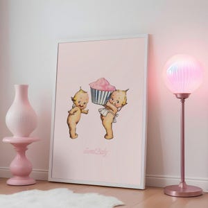 Sweet Baby Kewpies Pink Print Kewpie Print Pastel Kewpie Poster Retro Wall Art Vintage Wall Art Trendy Wall Art Pink Baby Kewpie