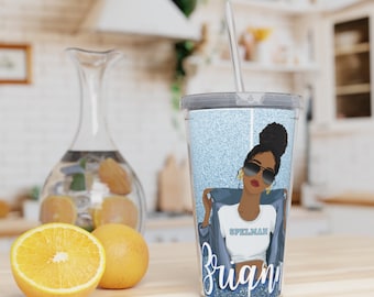 SPELMAN COLLEGE 2 plastmuggar med sugrör