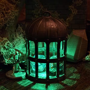 Magnetic LED Dice Jail - Cage, 3D Print, DnD, D&D, TTG, RPG, Dungeon Cage, Glow, Prison, Bronze, Rust, Iron, Hanging, Painted v2