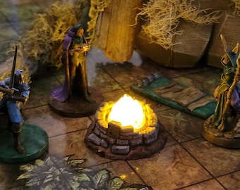 D&D LED Flickering Campfire - 3 variation bundle - Swappable Tops - 3D Print - DND, Scatter Terrain, Fire, Wood, Cooking Pot, Mini