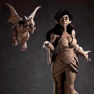 Female Sorceress Mini - 3D Print - 6k Resin - D&D, DND, Sorcerer, TTG, RPG, Pathfinder, Witch, Baby Dragons