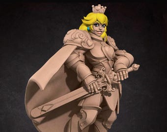 Princess Toadstool Mini, 3D Print - 7k Resin, DnD, D&D, ttg, RPG, Peach, Fighter