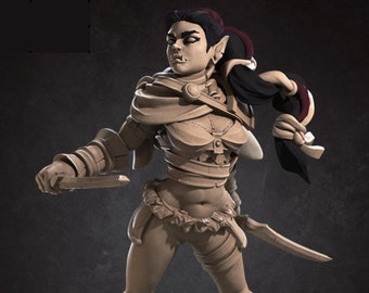 Female Half Orc Mini - 3D Print - 7k Resin, DND, D&D, TTG, RPG, Fighter, Rogue