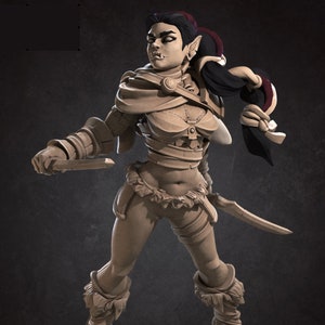Female Half Orc Mini - 3D Print - 6k Resin, DND, D&D, TTG, RPG, Fighter, Rogue