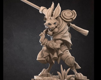 Harengon Monk Mini - 3D Print - 7k Resin, DnD, D&D, TTG, RPG, Rabbitfolk, Rabbit, Staff