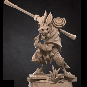 Harengon Monk Mini - 3D Print - 6k Resin, DnD, D&D, TTG, RPG, Rabbitfolk, Rabbit, Staff