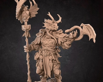 Mini Druido Dragonborn - Stampa 3D - Resina 7k - D&D, DND, TTG, RPG, Staff, Creature