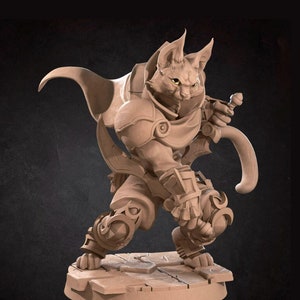 Tabaxi Rogue Mini - 3D Print - 6k Resin - D&D, DnD, TTG, RPG, Pathfinder, Fighter, Catfolk, Bobcat