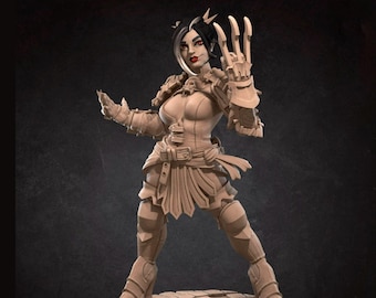 Miniatura de Ladina Feminina - Impressão 3D - Resina 7k, DnD, D&D, TTG, RPG, Guerreira, Heroína, Humana, Assassina, Capa - 2 versões