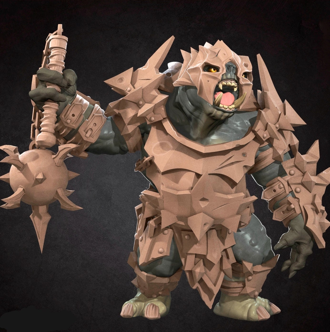 Battle Troll Mini - 3D Print - 6k Resin - D&D, DnD, TTG, RPG, Large Ogre, Flail