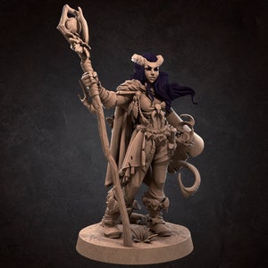Female Tiefling Druid Mini - 3D Print - 6k Resin - D&D, DND, TTG, RPG, Sorceress, Wizard