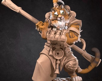 Tabaxi Monk Mini - 3D Print - 6k Resin - D&D, DnD, TTG, RPG, Pathfinder, Fighter, Bo Staff