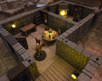 D&D Stone Home, Flickering Torch LED - Modular, Clip - 3d Print, DnD Cottage, Village, House, Dragonshire Scatter