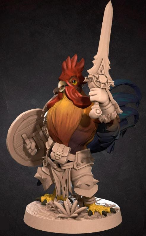 Roosterfolk Warrior Mini - 3D Print - 7k Resin, Dnd, D&D, Ttg, RPG ...