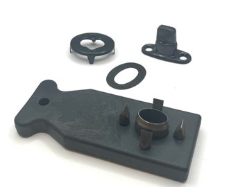 Common Sense Black Oxide 8mm Turnbutton Fastener, Eyelet and Washer set with Hand Shark Punch Tool