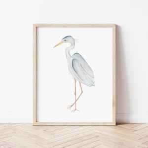Blue Heron Wall Art, Heron Art Print, Bird Artwork, Coastal Wall Decor, Nautical Wall Decor, Bird Lovers Gift, Blue Heron Watercolor Birding