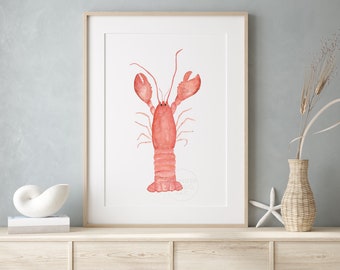 Lobster Wall Art, Lobster Watercolor Print, Beach House Art, Coastal Decor, Nautical Decor, Coastal Kids Decor, Beach Themed Bedroom