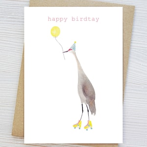 Carte d'anniversaire grue du Canada, voeux d'anniversaire drôles, carte de voeux mignonne, blanc à l'intérieur, carte d'amant d'oiseau carte d'anniversaire unique d'anniversaire d'observation d'oiseaux