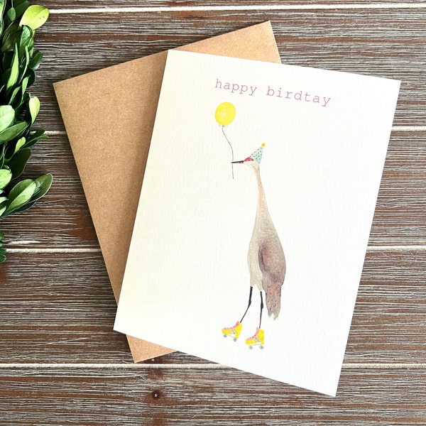Sandhill Crane birthday card, birthday wishes greeting card, blank inside, bird lover card, birding birthday, aviary birthday card, funny