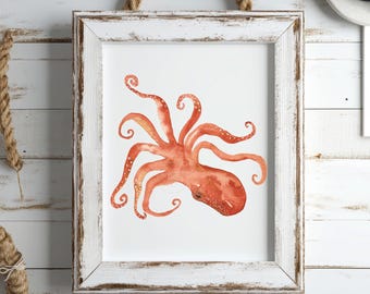 Octopus Artwork | Hand-painted watercolor print | Nautical Wall Decor