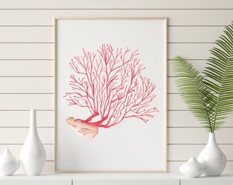 Coral Wall Art, Coral Wall Decor, Coral Painting, Red Coral Art, Ocean Decor, Coastal Decor, Bathroom Decor, Nautical