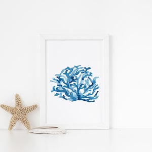 Blue Coral Print | Coastal Wall Art | Ocean Inspired | Hand-Painted Nautical Watercolor