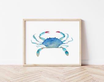 Hand-Painted Blue Crab Watercolor Print | Coastal Wall Art | Nautical Decor | Seaside Artwork