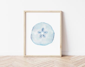 Sand Dollar Watercolor Print | Blue Coastal Wall Art | Nautical Decor | Ocean Inspired