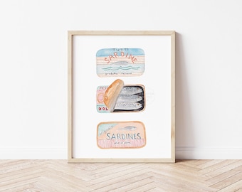 Sardine Art | Hand-painted Watercolor Print | Fish lover | Coastal Wall Decor | Sea Themed