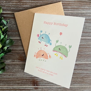 Carte d'anniversaire effrontée, carte d'anniversaire drôle, carte unique, carte remplie de jeux de mots, carte d'amant de crabe les faire rire carte d'amie de soeur de collègue pour elle