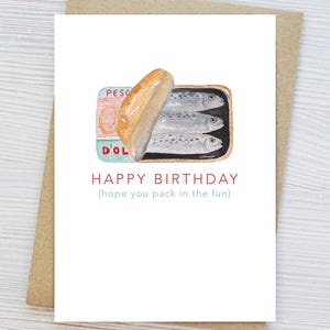 Carte d'anniversaire sardine, voeux d'anniversaire idiots, carte remplie de jeux de mots, blanc à l'intérieur, carte d'anniversaire pour enfants, carte de voeux drôle voeux d'anniversaire mignons