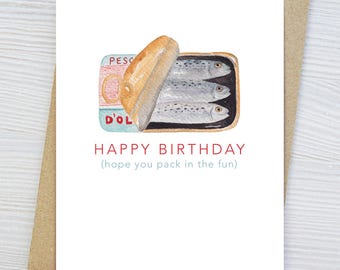 Sardine Birthday Card: Funny Watercolor Pun Greeting Card