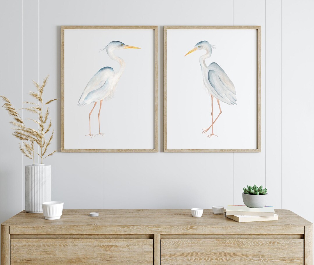 Set of Two Blue Herons, Bird Wall Art, Heron Art Prints, Coastal Wall Decor, Bird Beach House